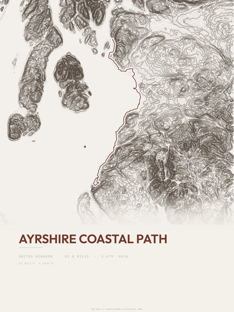 Ayrshire Coastal Path Topographic print
