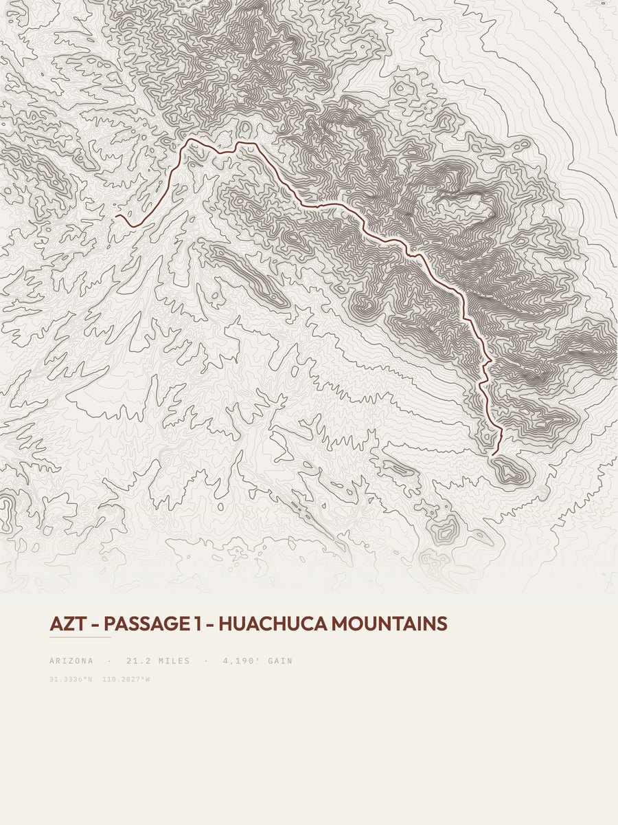 Huachuca Mountains topographic trail print