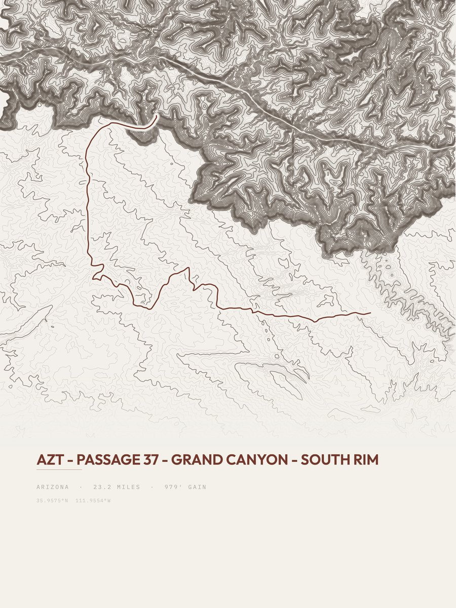 Grand Canyon, South Rim topographic trail print