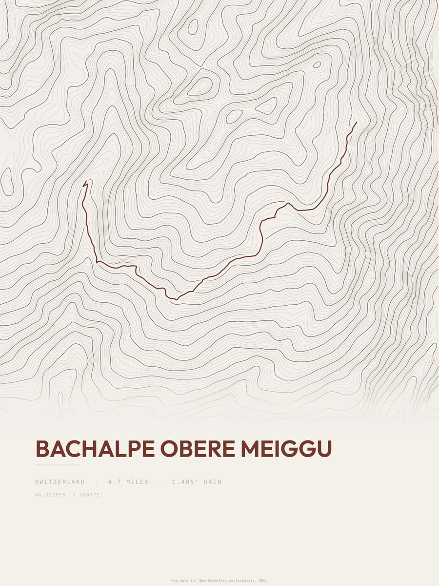 Bachalpe Obere Meiggu topographic trail print