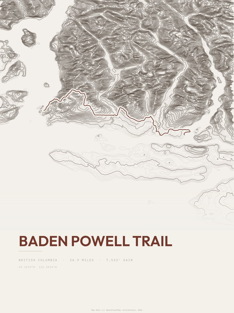 Baden Powell Trail topographic trail print