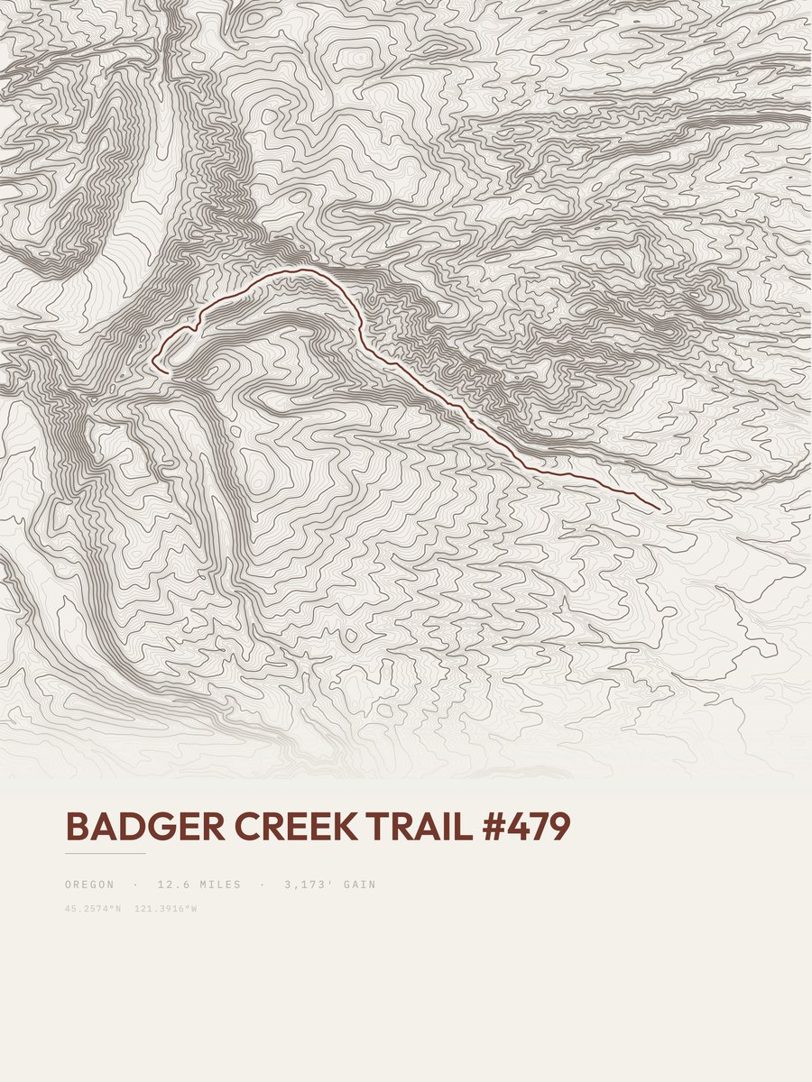 Badger Creek Trail topographic trail print