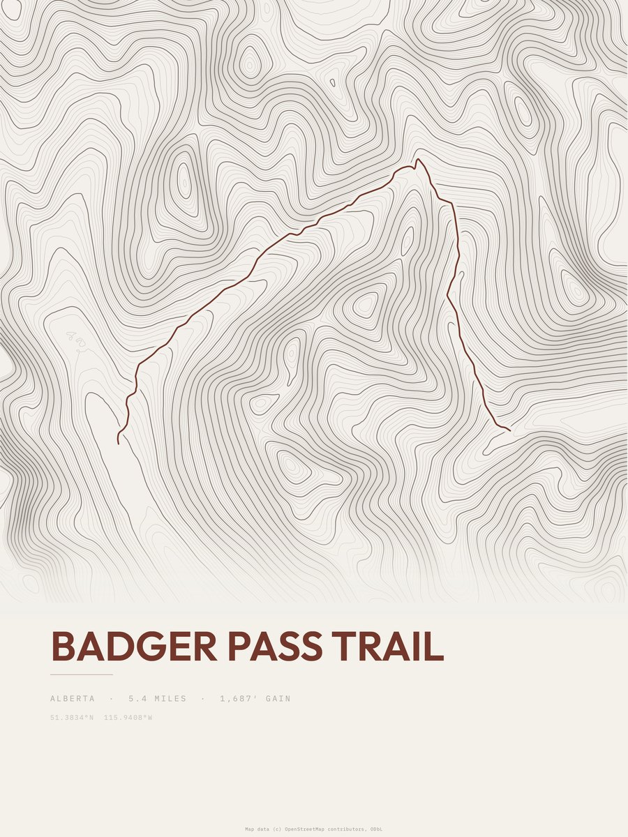 Badger Pass Trail Topographic print