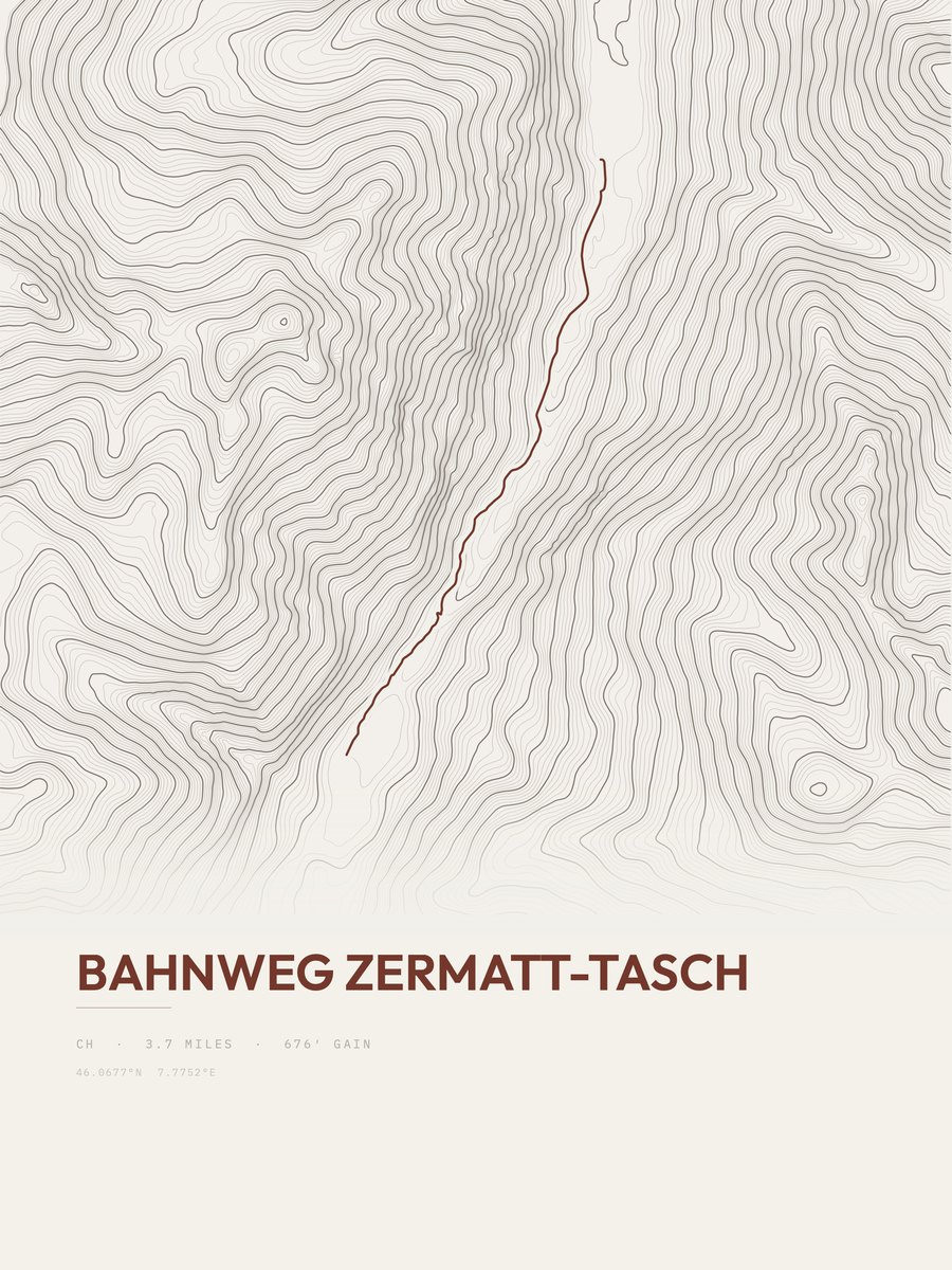 Bahnweg Zermatt-Tasch Topographic print