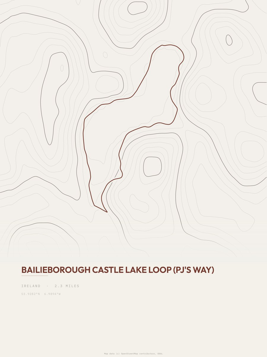 Bailieborough Castle Lake Loop topographic trail print