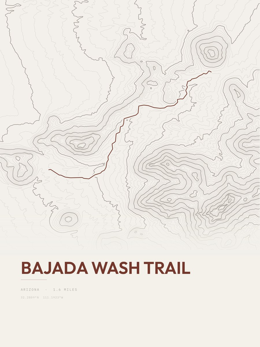 Bajada Wash Trail topographic trail print