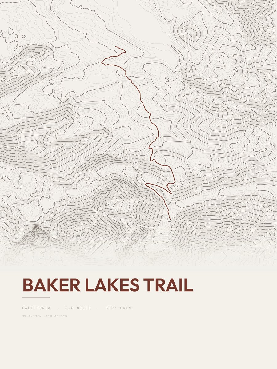 Baker Lakes Trail Topographic print