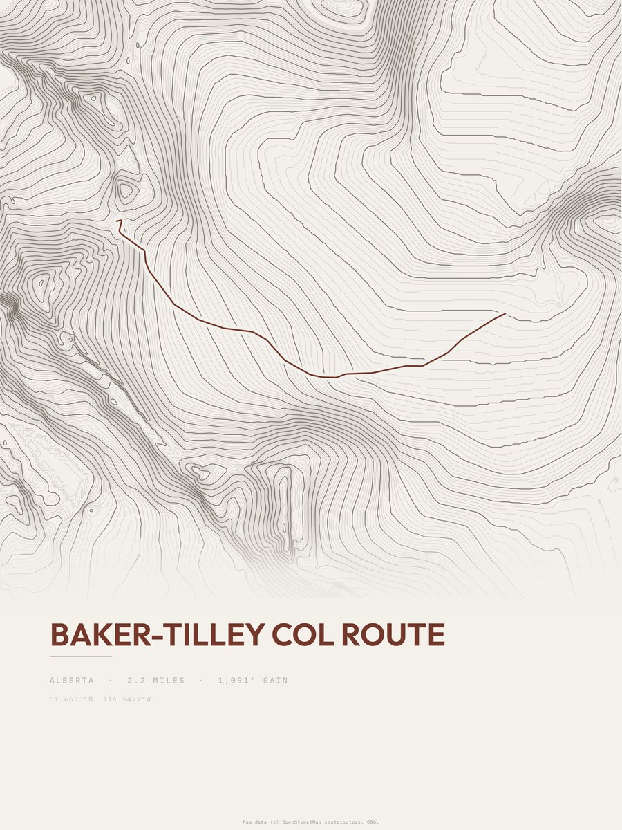 Baker-Tilley Col Route Topographic print