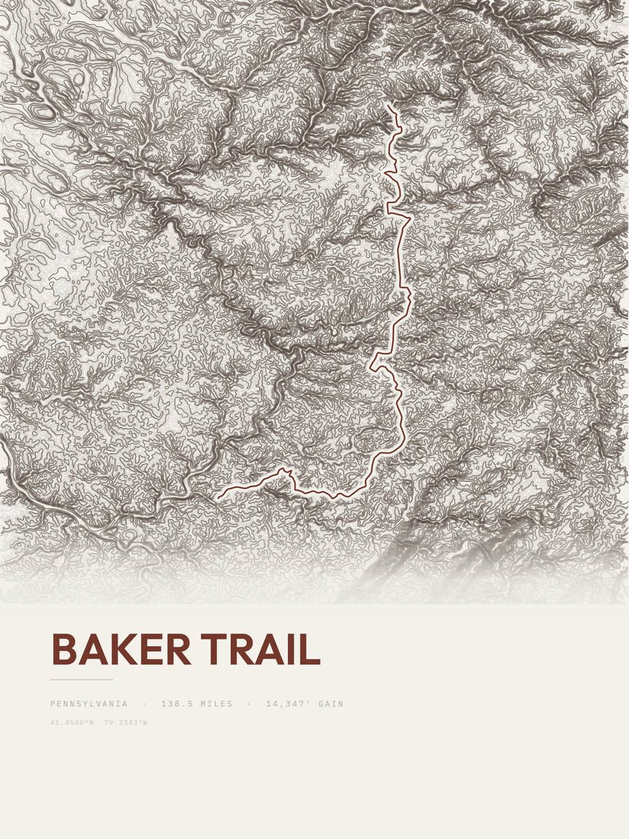 Baker Trail Topographic print