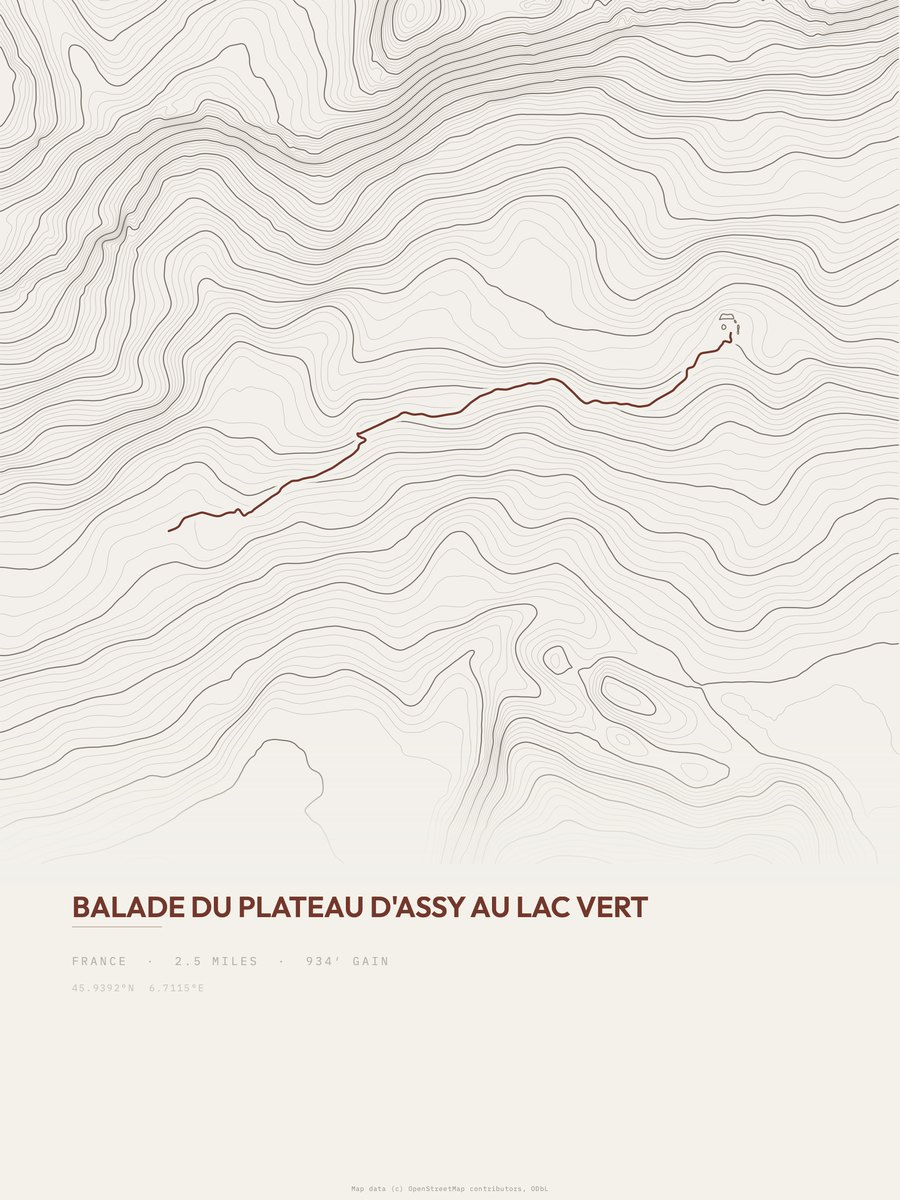 Plateau d'Assy au Lac Vert topographic trail print