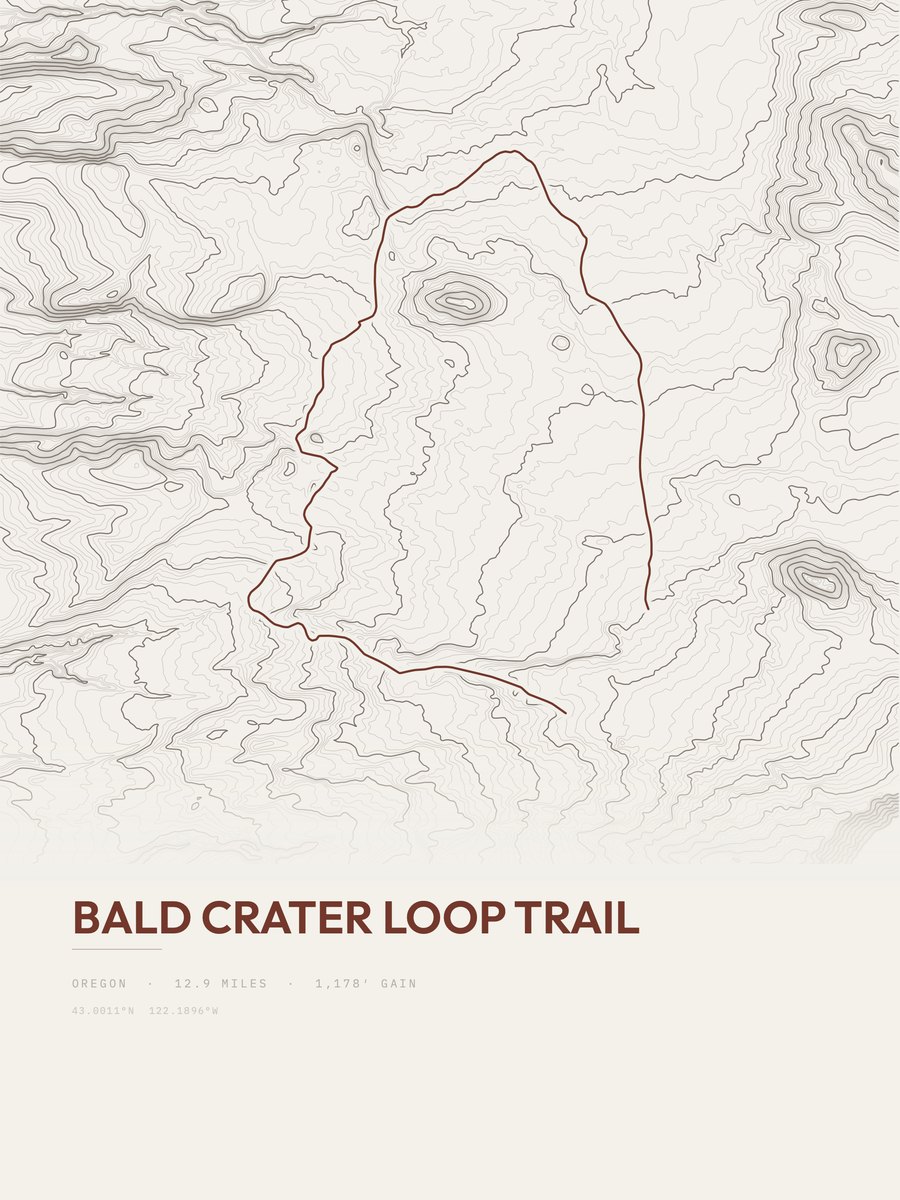 Bald Crater Loop Trail topographic trail print