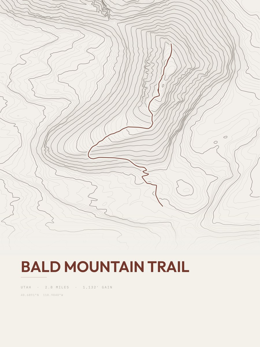 Bald Mountain Trail topographic trail print