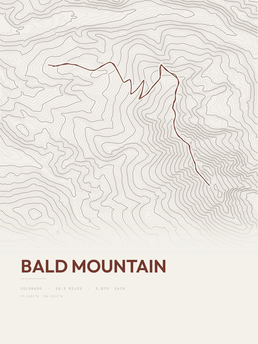 Bald Mountain topographic trail print