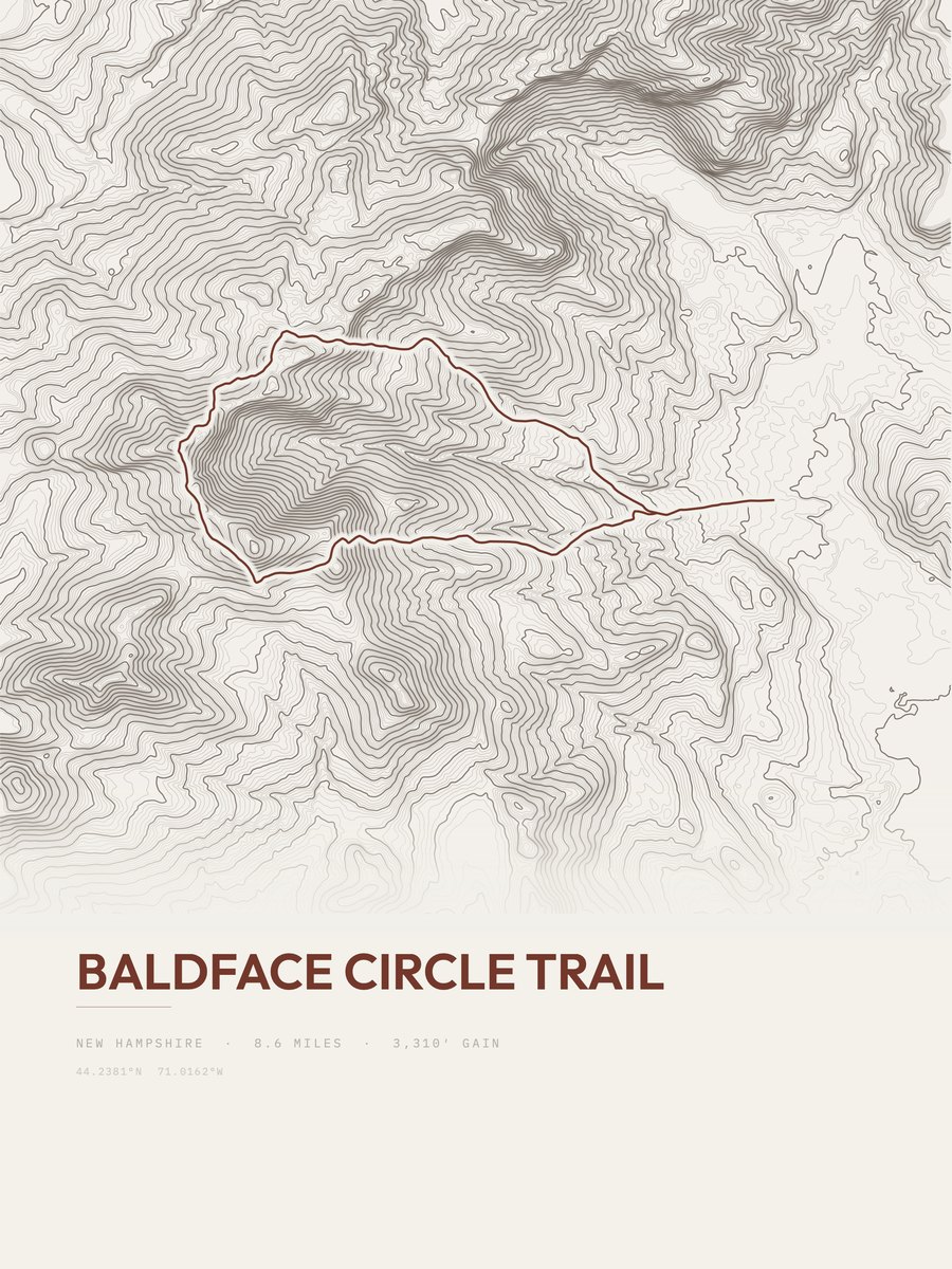 Baldface Circle Trail topographic trail print