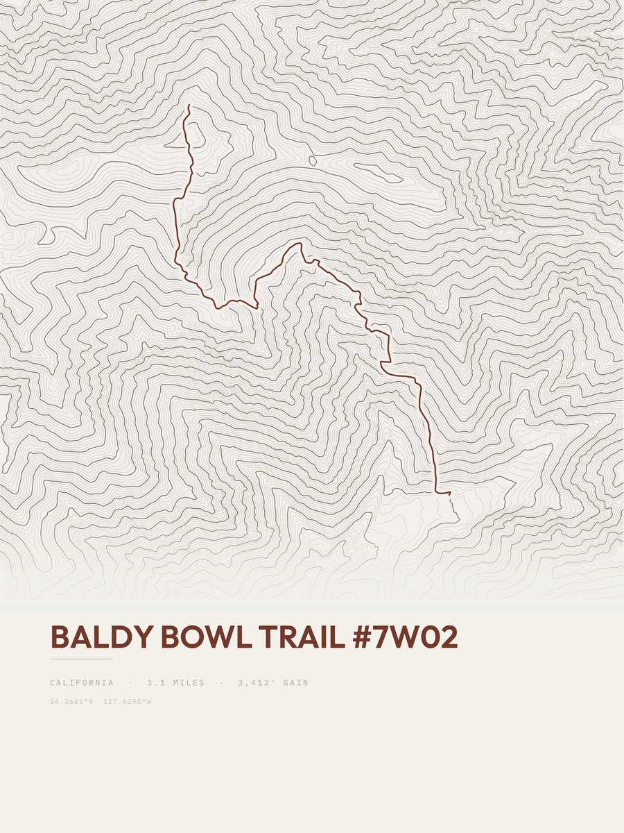 Baldy Bowl Trail topographic trail print