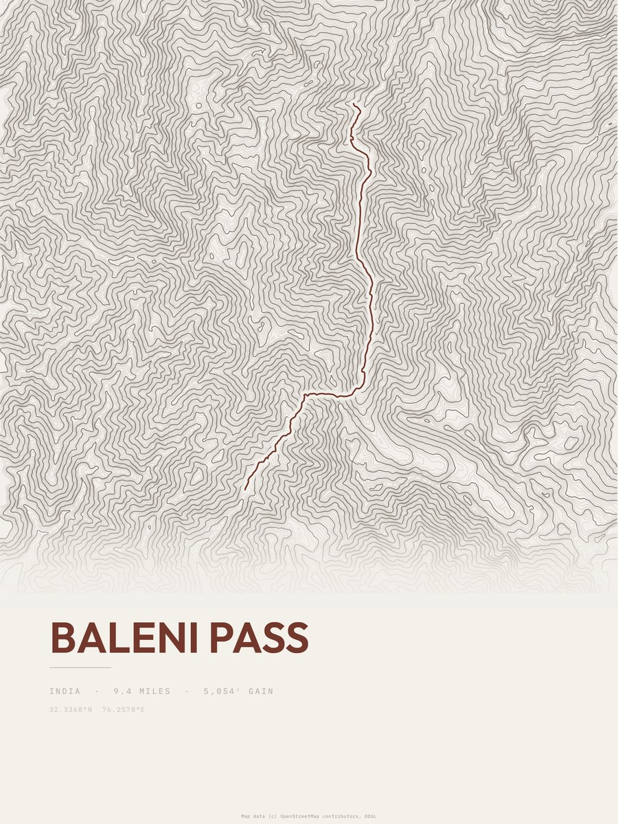 Baleni Pass topographic trail print