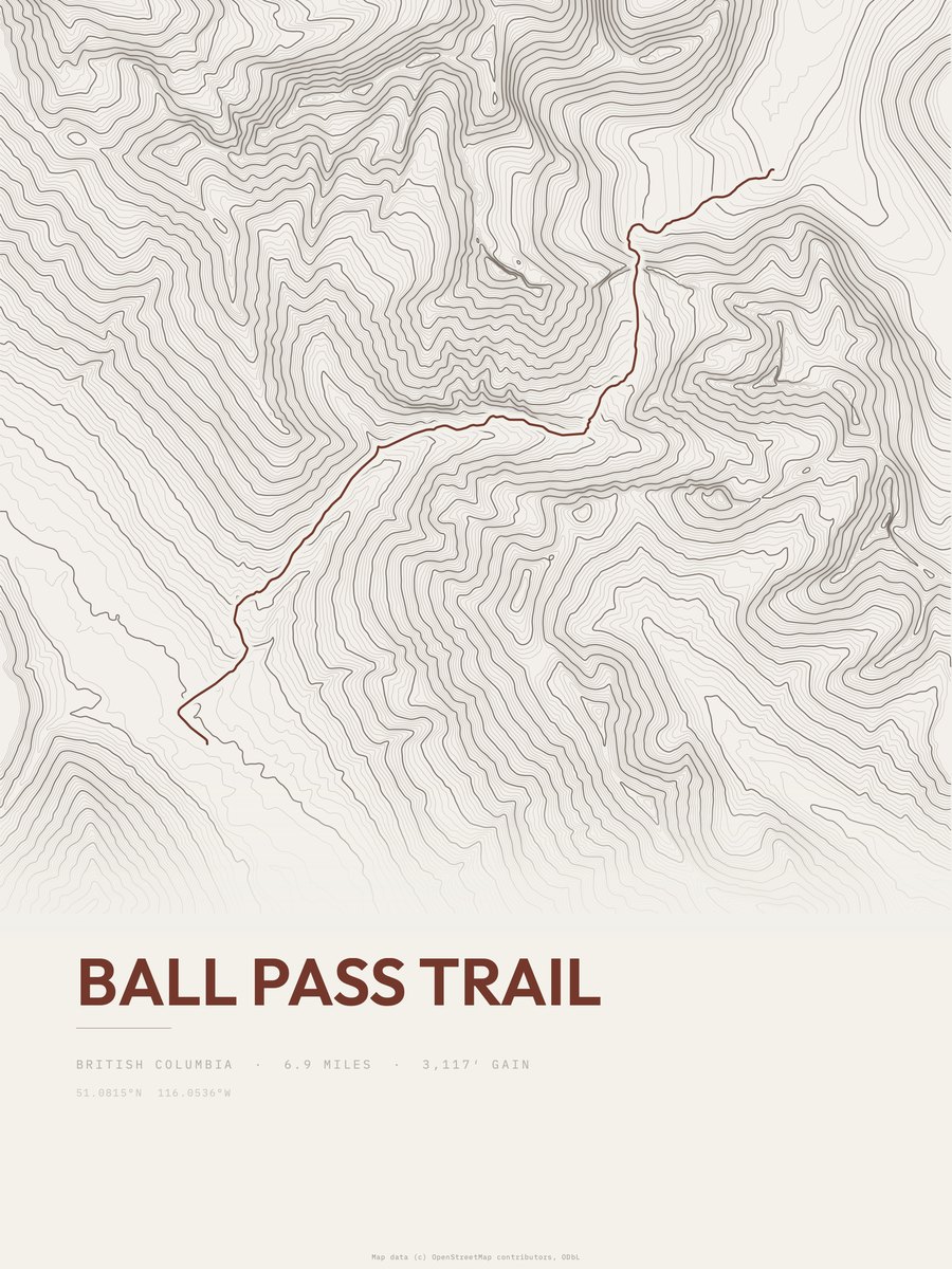 Ball Pass Trail topographic trail print