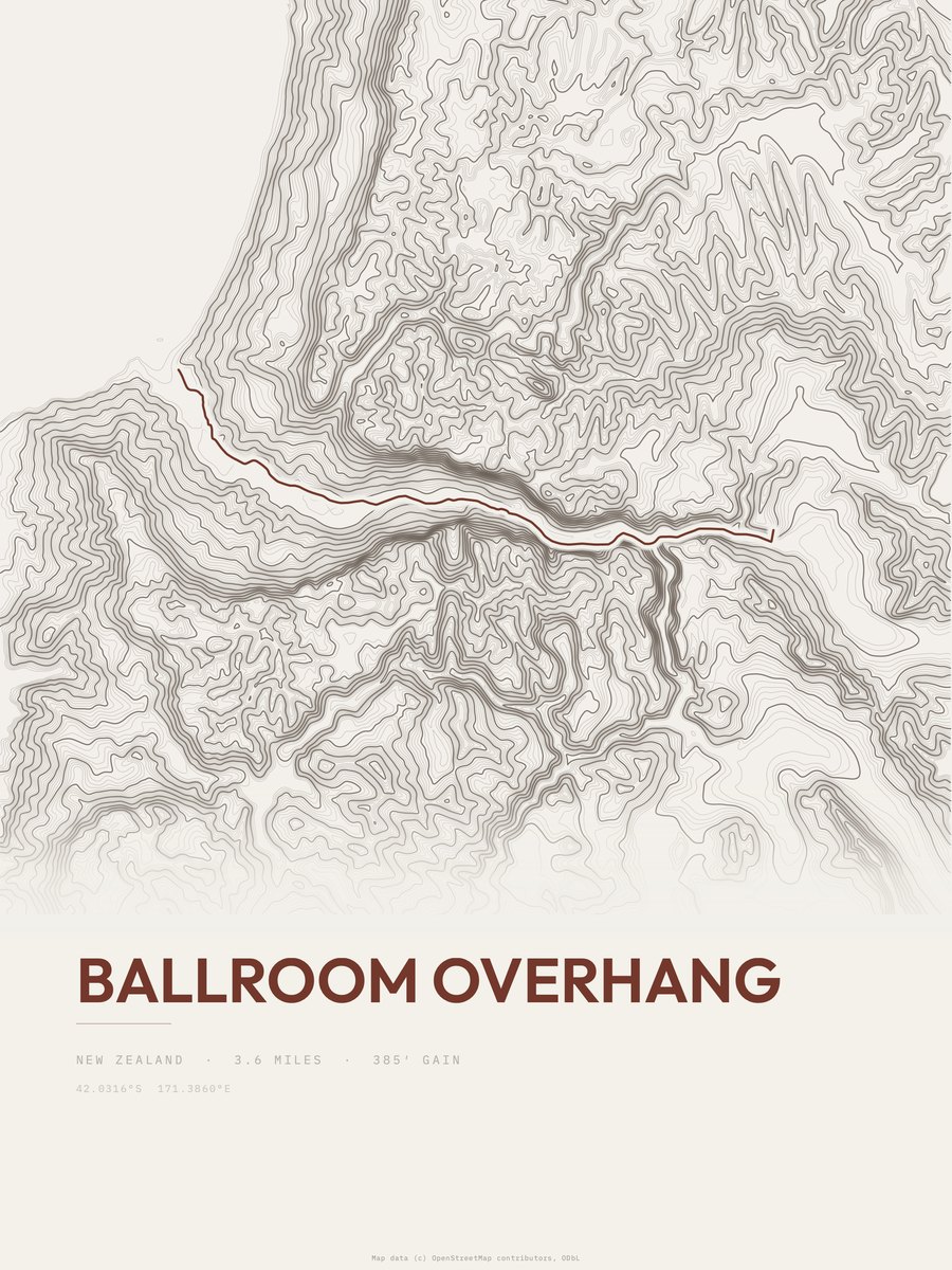 Ballroom Overhang topographic trail print