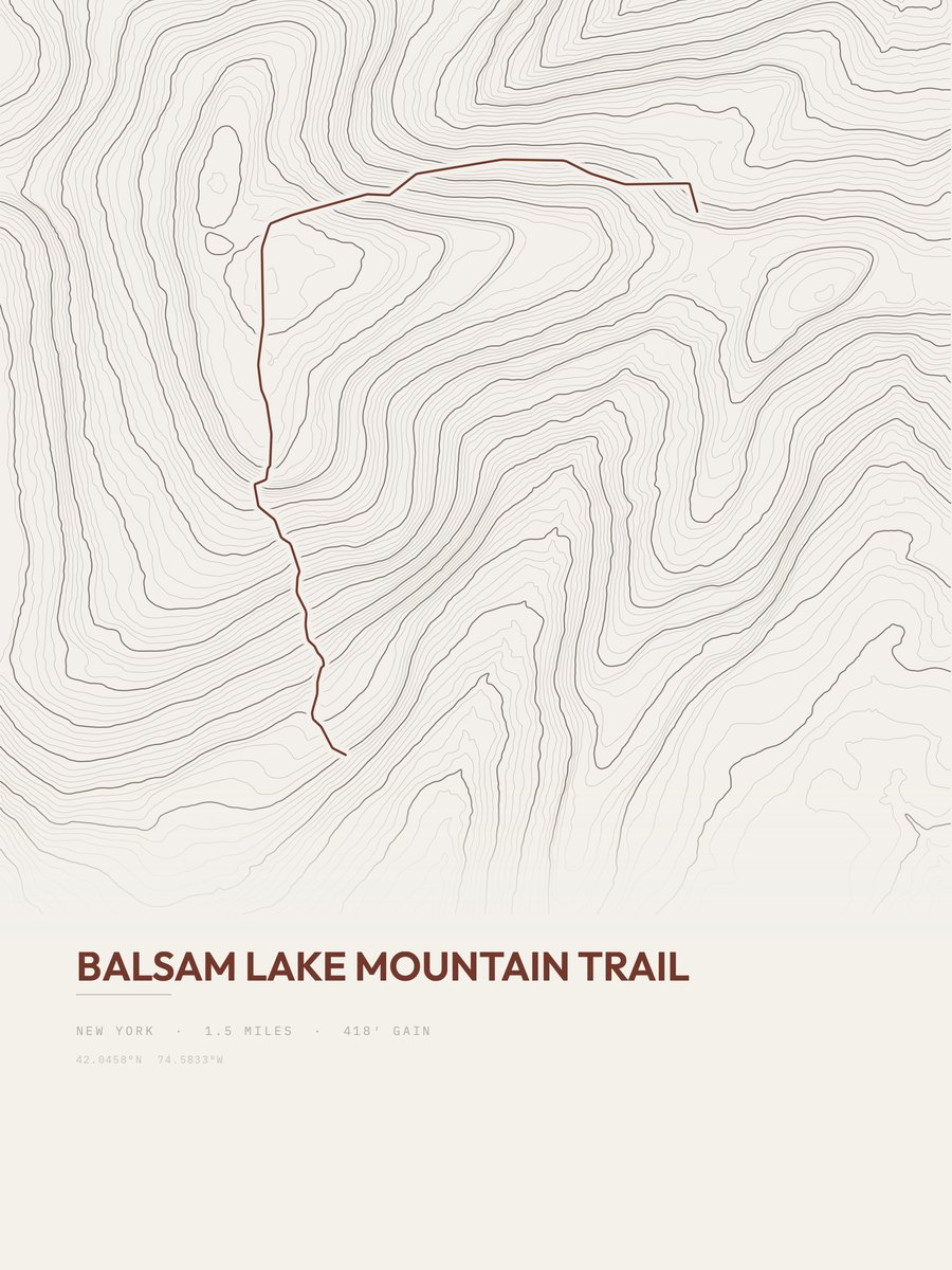 Balsam Lake Mountain Trail topographic trail print