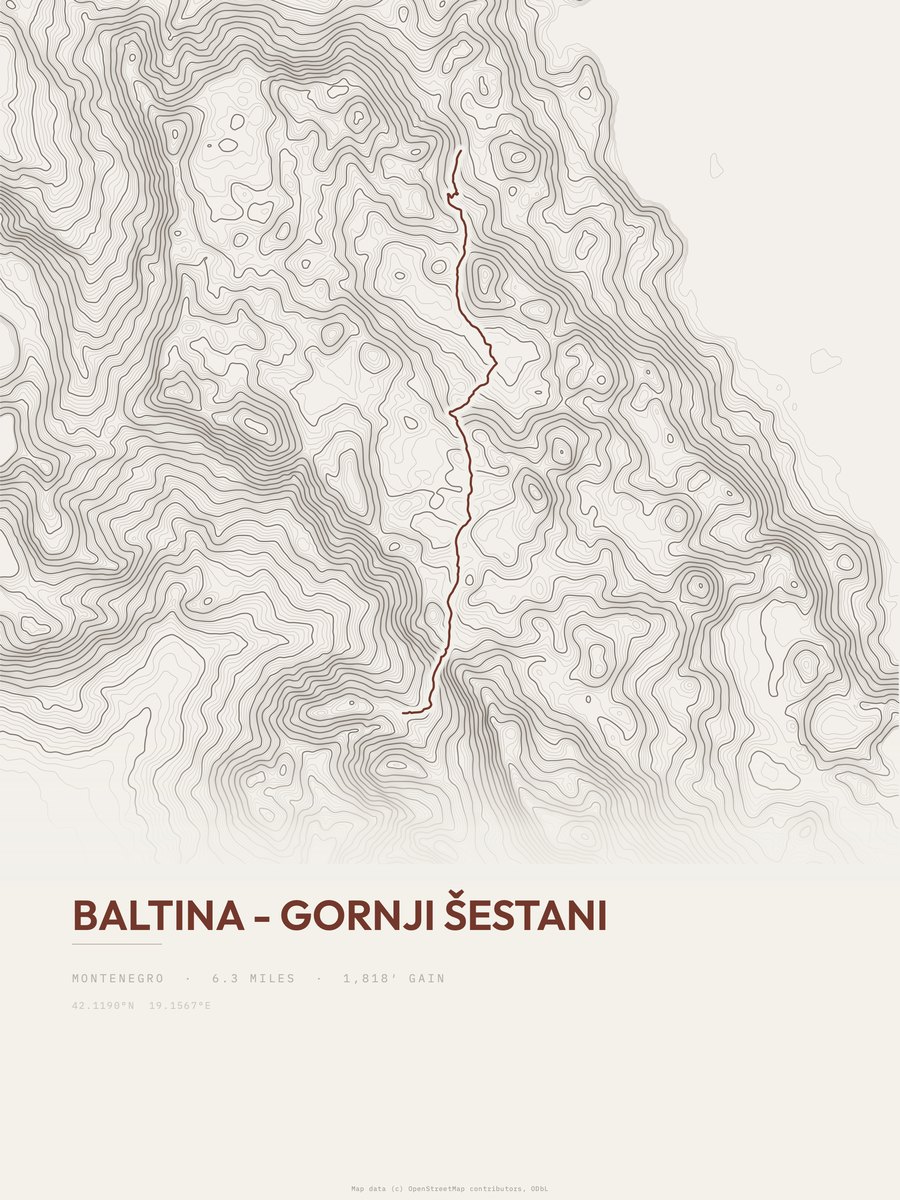 Baltina - Gornji Šestani topographic trail print