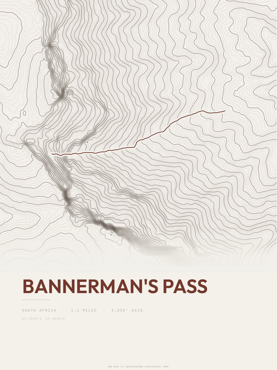 Bannerman's Pass topographic trail print