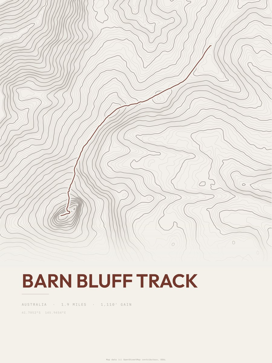 Barn Bluff Track topographic trail print
