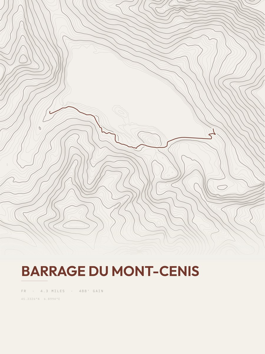 Barrage du Mont-Cenis topographic trail print