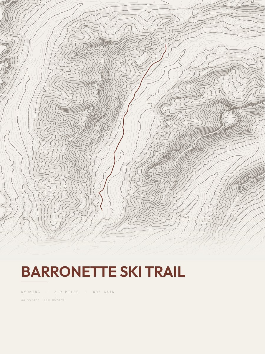 Barronette Ski Trail topographic trail print