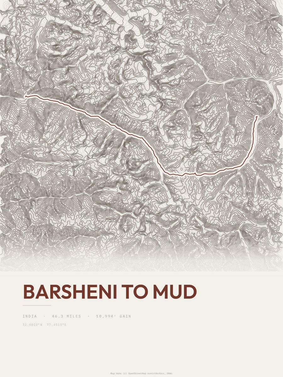 Barsheni to Mud Topographic print