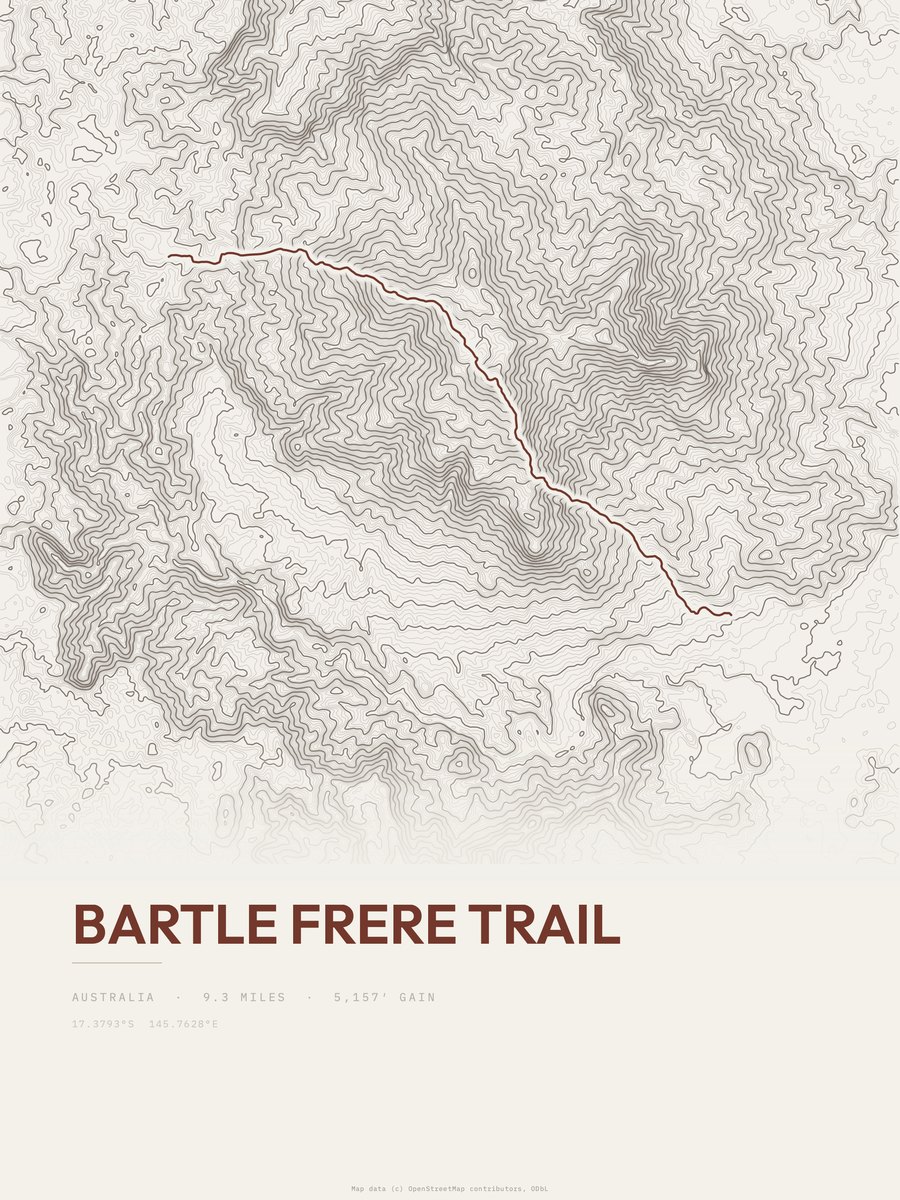 Bartle Frere Trail topographic trail print