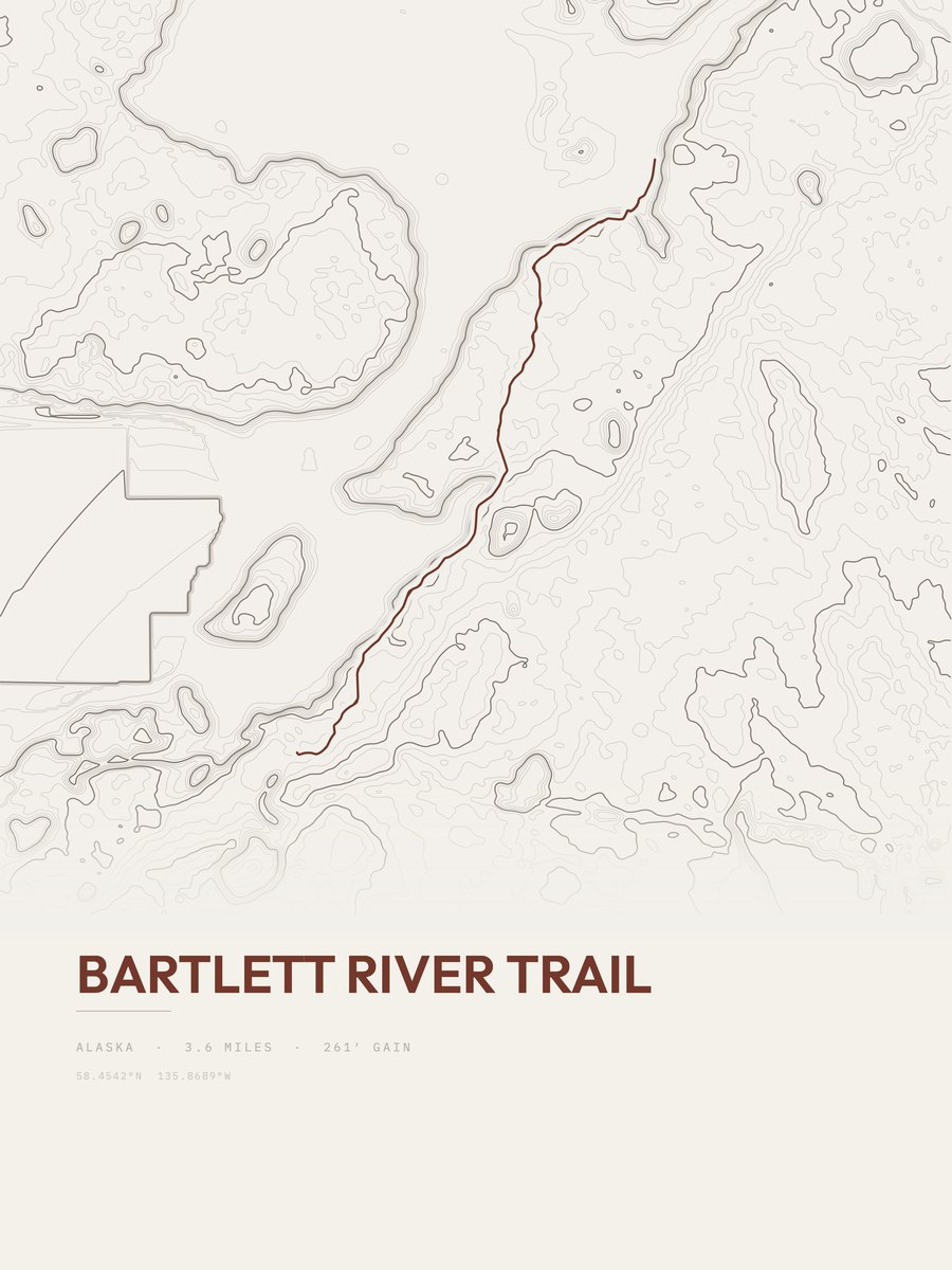 Bartlett River Trail topographic trail print