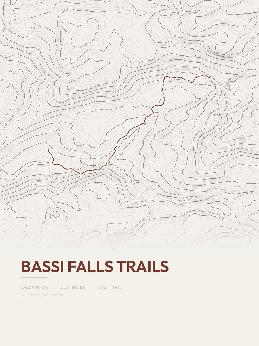 Bassi Falls Trails Topographic print