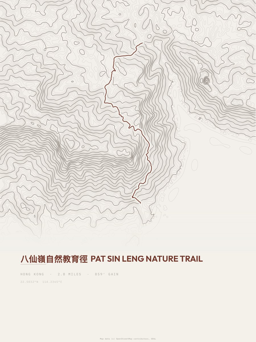 Pat Sin Leng Nature Trail topographic trail print