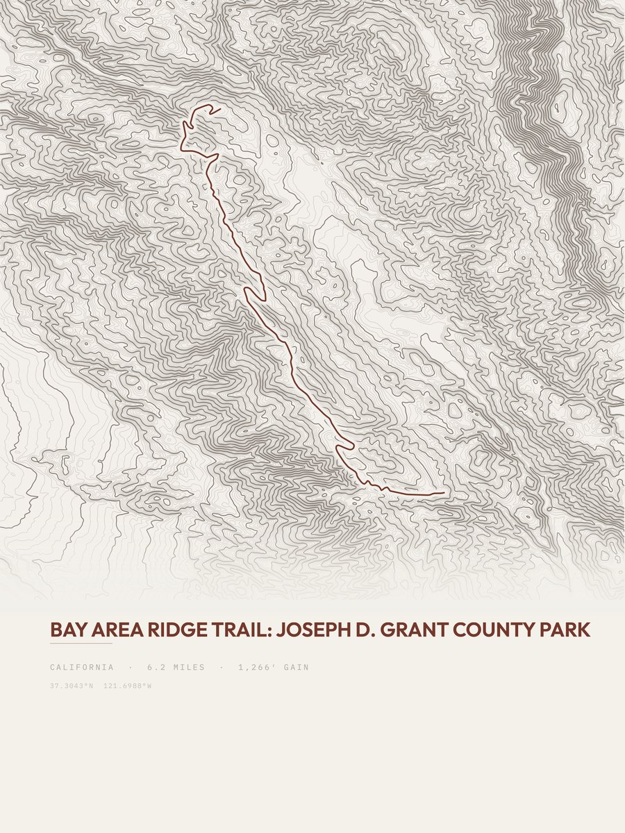 Bay Area Ridge Trail topographic trail print