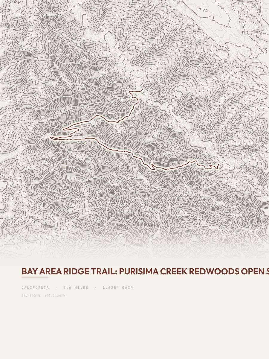 Bay Area Ridge Trail topographic trail print