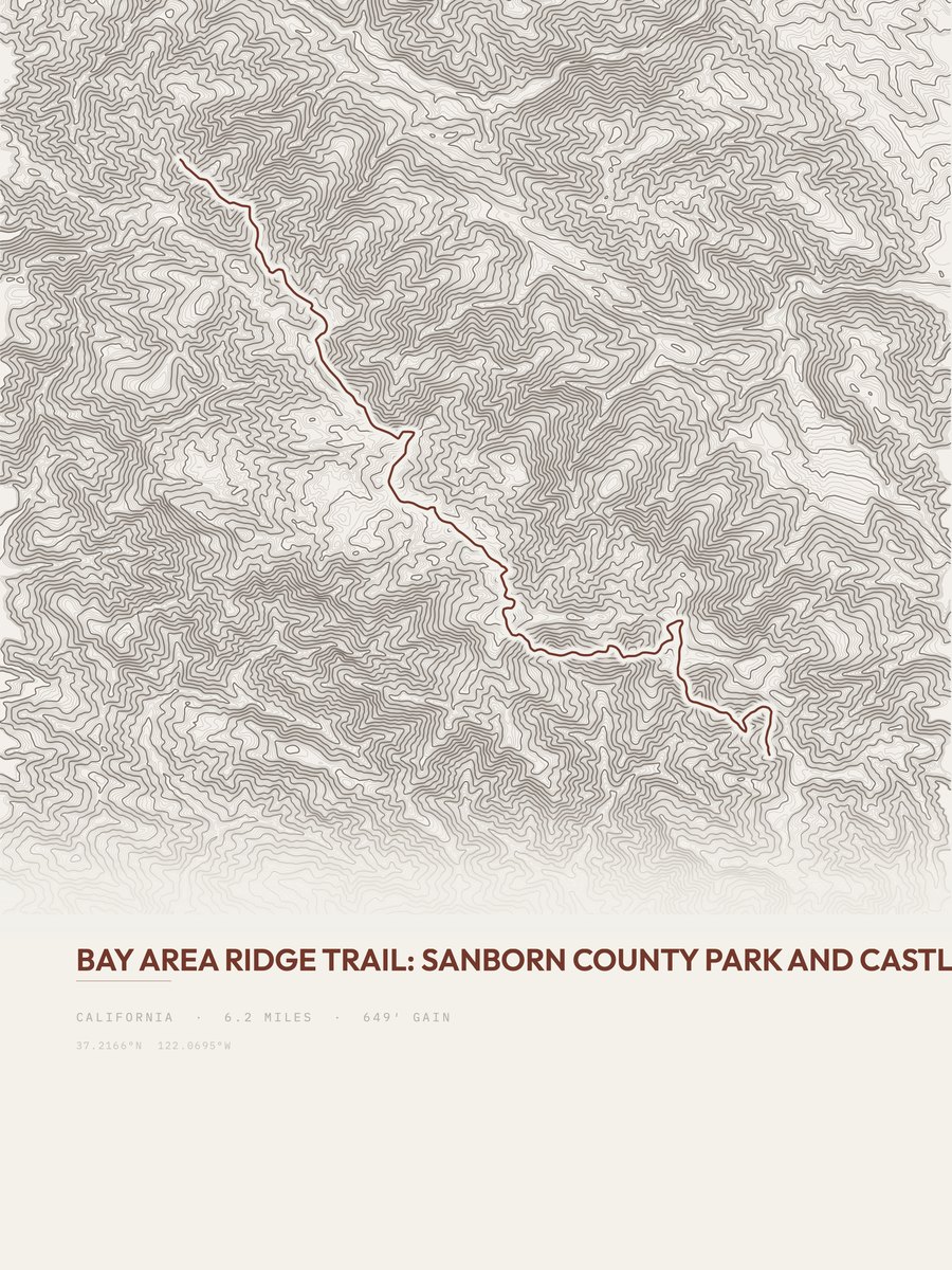 Bay Area Ridge Trail topographic trail print