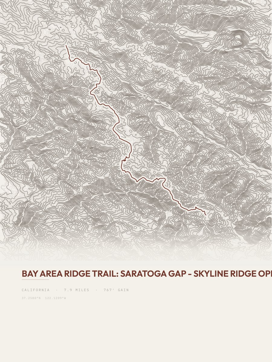 Bay Area Ridge Trail topographic trail print