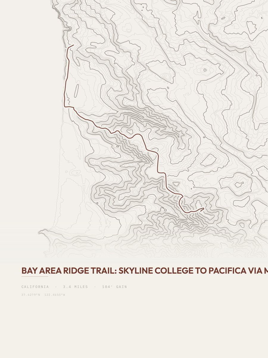 Bay Area Ridge Trail topographic trail print