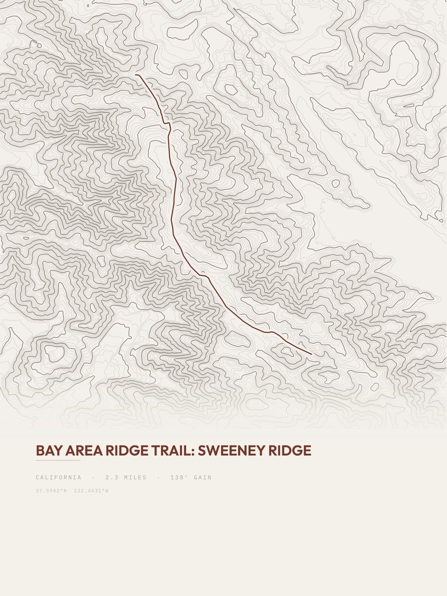 Bay Area Ridge Trail topographic trail print
