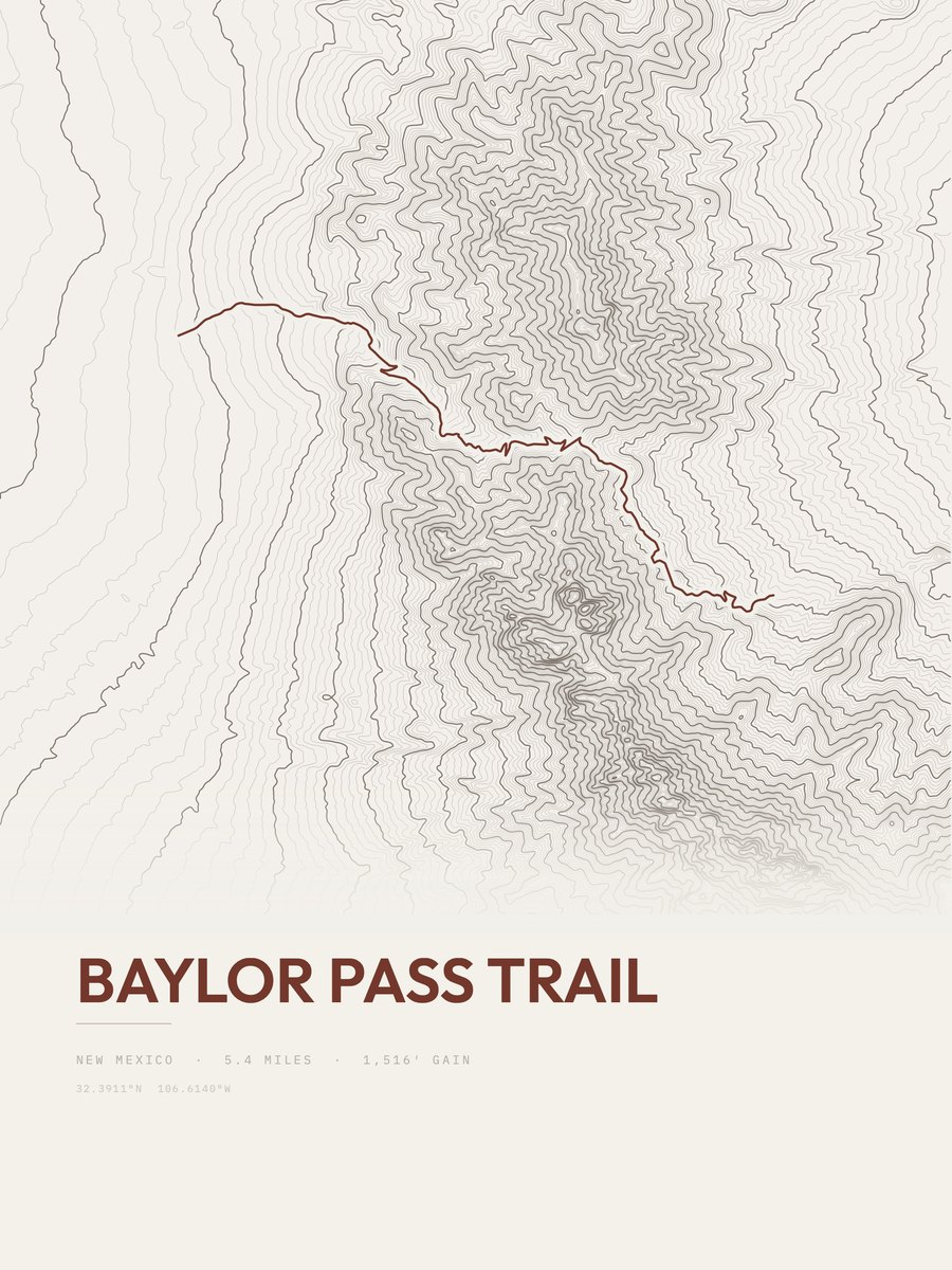 Baylor Pass Trail Topographic print