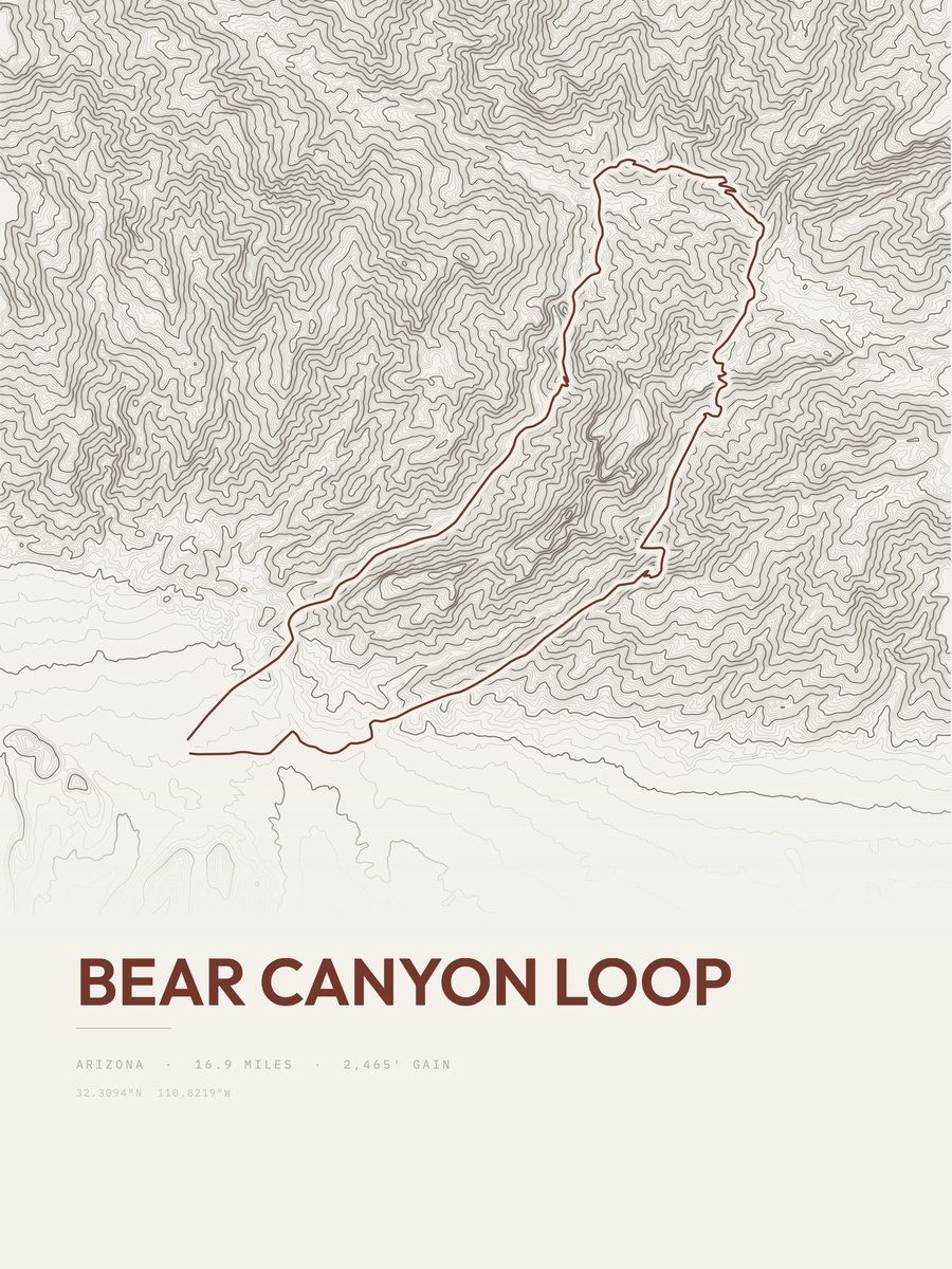 Bear Canyon Loop topographic trail print