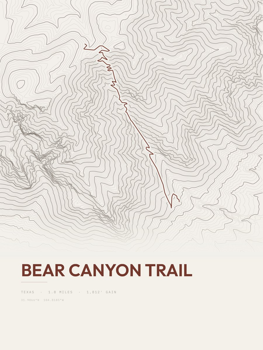 Bear Canyon Trail topographic trail print