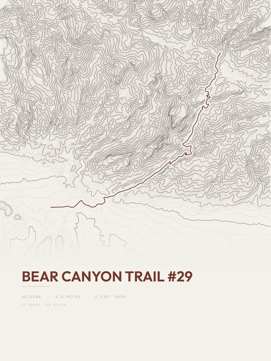 Bear Canyon Trail topographic trail print