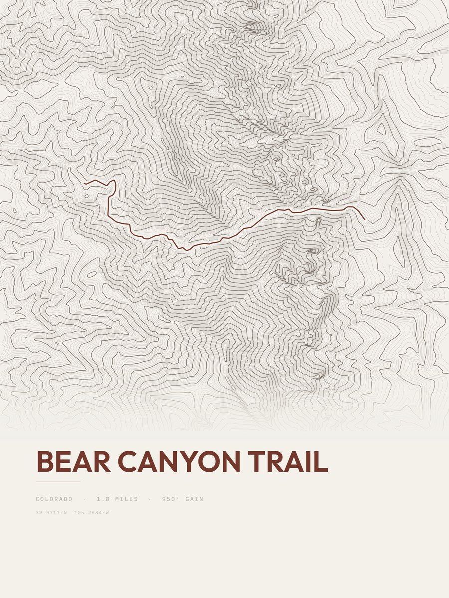 Bear Canyon Trail Topographic print