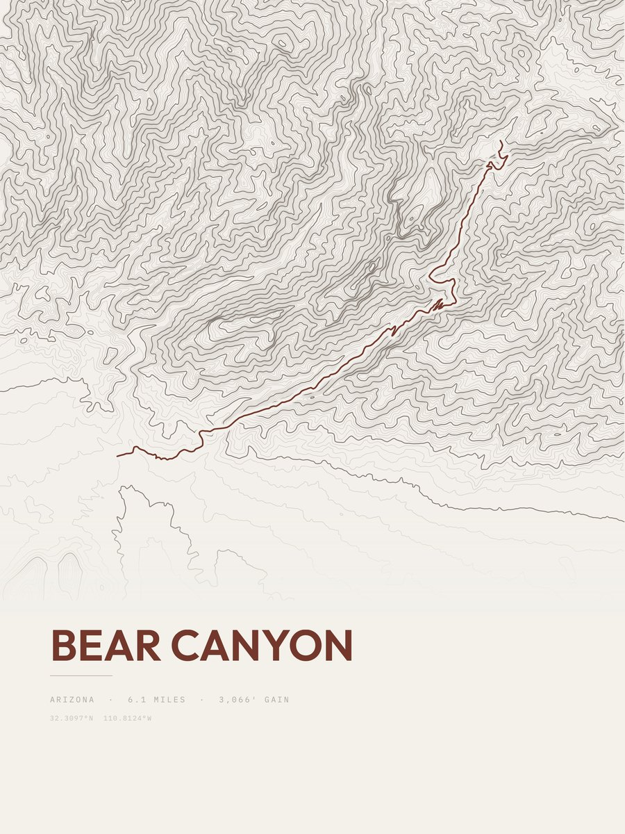 Bear Canyon topographic trail print