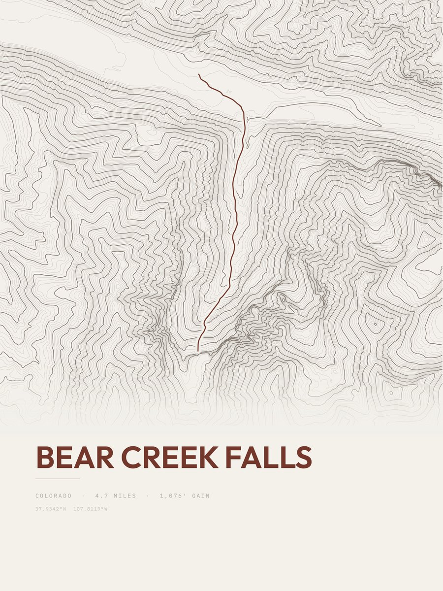 Bear Creek Falls Topographic print