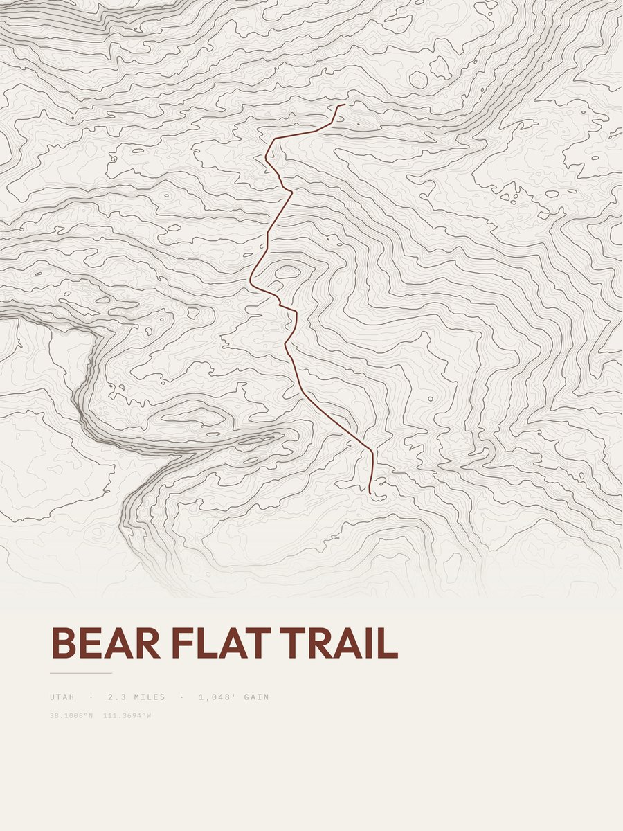 Bear Flat Trail topographic trail print