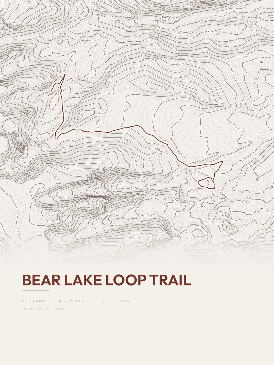 Bear Lake Loop Trail Topographic print