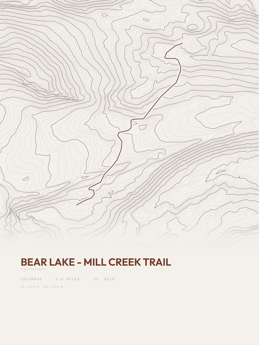 Bear Lake - Mill Creek Trail Topographic print