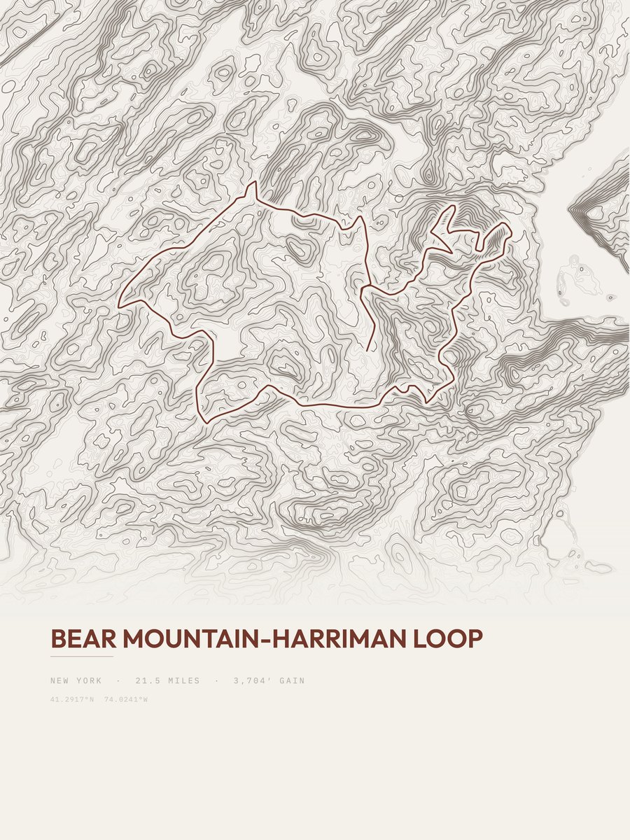 Bear Mountain-Harriman Loop topographic trail print